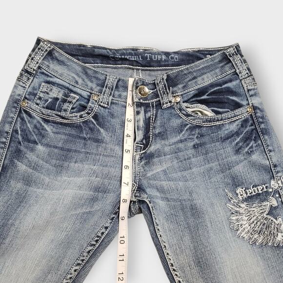 Cowgirl Tuff Jeans Wing & A Prayer Rhinestone Bootcut Low-Rise Y2K Sz 26x33 - Picture 13 of 15